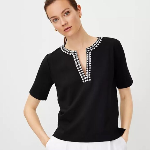 Ann Taylor, Embroidered Split Neck Top, Size Large, NWT - Picture 1 of 4